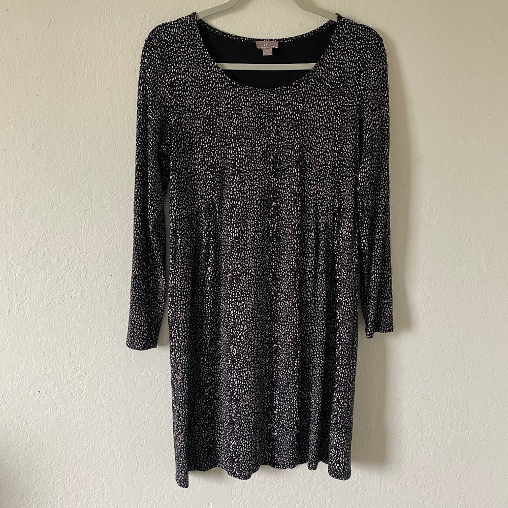 J Jill Womens Shirt Dress Stretch Black Petite Size PS Long Sleeves Boatneck